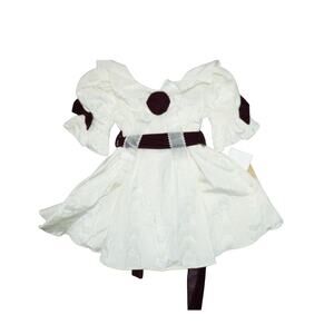 Vintage Jo Lene Moiré Party Dress w/ Velvet Sash Puff Sleeves 3T NWT USA